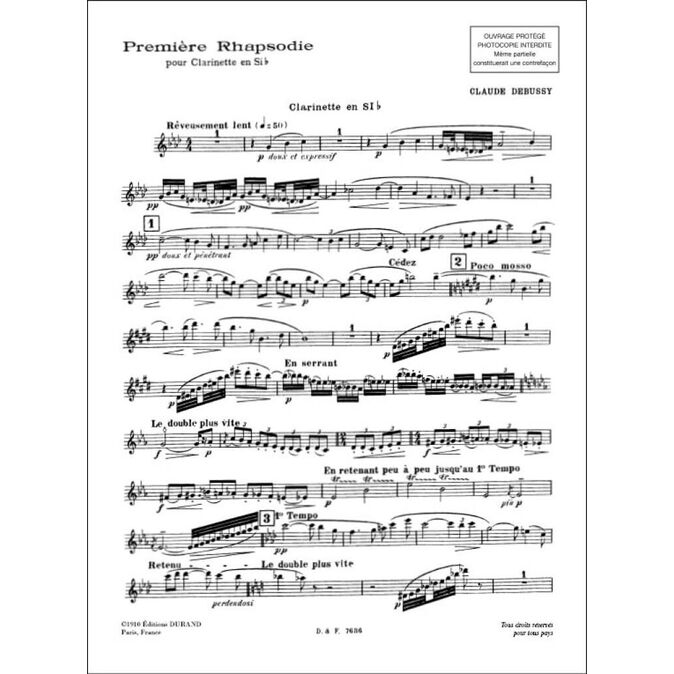DEBUSSY, CLAUDE.-  PREMIERE RHAPSODIE CLARINETTO E PIANOFORTE SAMPLE2