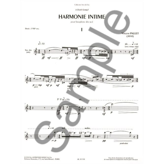 PAULET, VINCENT.- HARMONIE INTIME SAMPLE