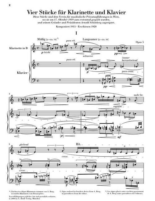 BERG, ALBAN.- 4 PEZZI OP.5 URTEXT SAMPLE