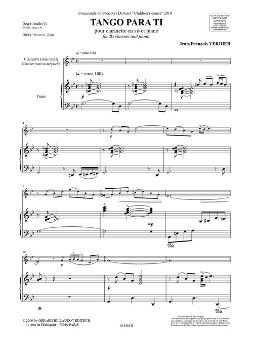 VERDIER.- TANGO PARA TI,CLARINETTO.SAMPLE