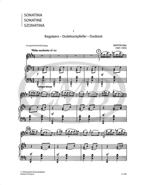 BARTOK, BELA.- SONATINA ( BALASSA) SAMPLE