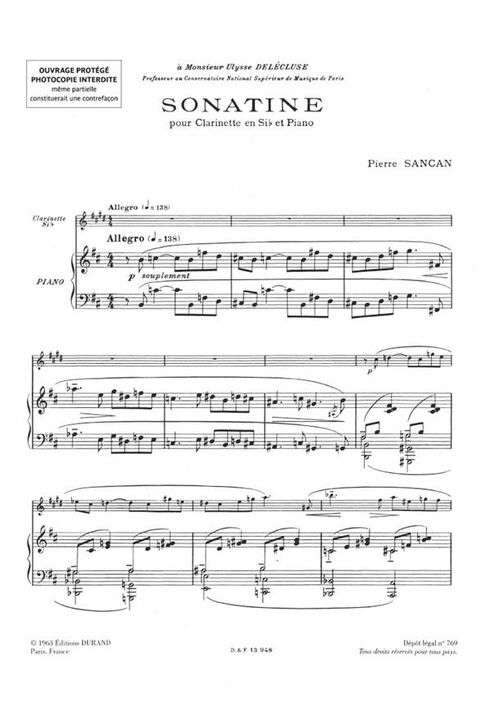 SANCAN, PIERRE.- SONATINA EN SI BEMOL SAMPLE